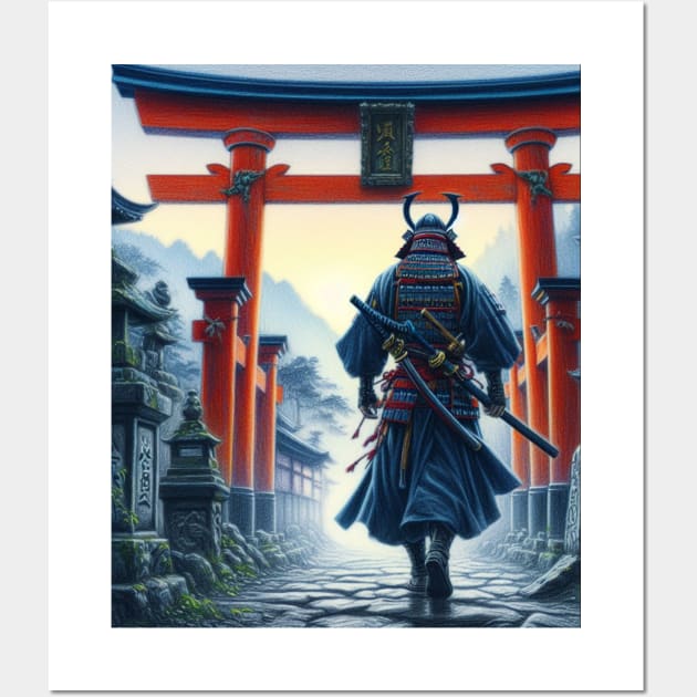 Samurai entering through Torii Gate Wall Art by AnimeVision